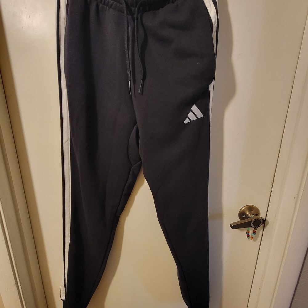 adidas Black Joggers with White Stripes and Logo